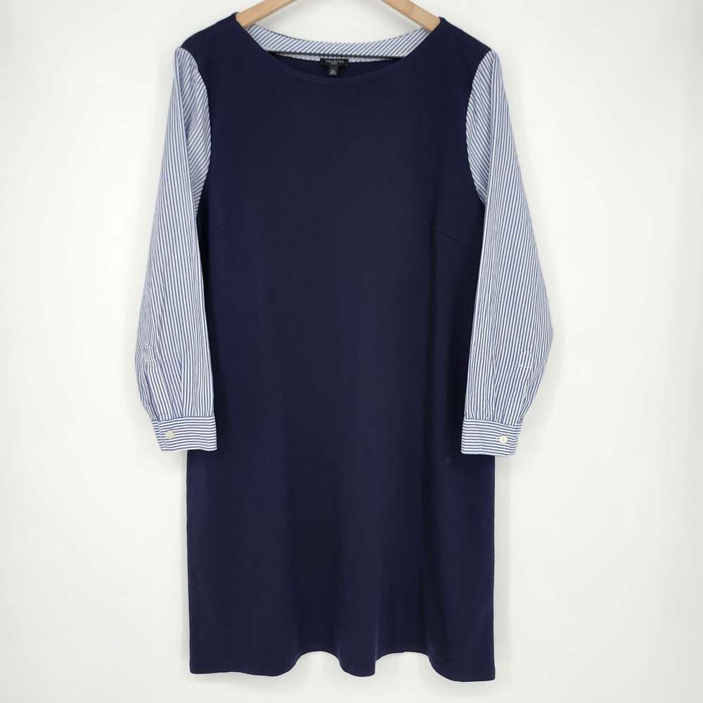 Talbots Womens Nautical Stripe Knit Shift Dress Size XLP Blue Preppy Coastal